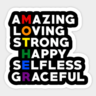 Mother Acronym With LGBT Pride Flag Colours Sticker